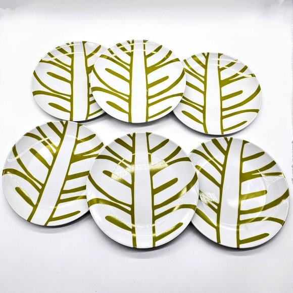 Crate & Barrel Tropical Fern Palm Plant 8" Salad Dish Set Of 4 Beach Summer - Picture 1 of 7